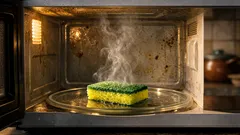 El truco de la esponja húmeda para limpiar el microondas en minutos