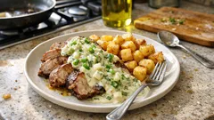 Matambre al verdeo: carne bien suave, doradita y con salsa cremosa de cebolla cambray