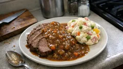 Asado de res en salsa de vino tinto con ensalada blanca navideña (paso a paso)