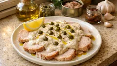 Vitel toné de cerdo paso a paso: lomo en láminas con salsa cremosa de atún