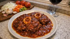 Osobuco de ternera a fuego lento con vino tinto: carne que se deshace