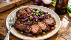 Bondiola de cerdo al disco con cerveza y cebolla: doradita por fuera, jugosa por dentro